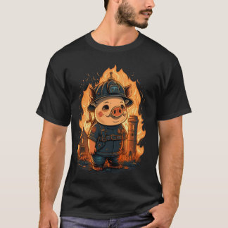 Pig Fireman auf Feuerwehrschiff T-Shirt