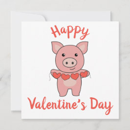 Pig For Valentine's Day Cute Animals With Hearts Feiertagskarte