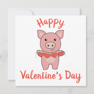 Pig For Valentine's Day Cute Animals With Hearts Feiertagskarte