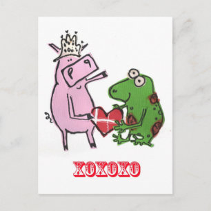 Pig & Frog in love valentine card Feiertagspostkarte