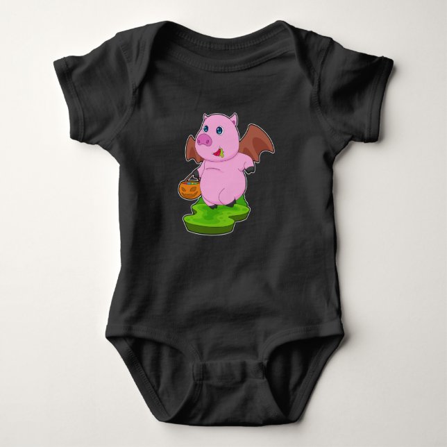 Pig Halloween Bat Baby Strampler (Vorderseite)