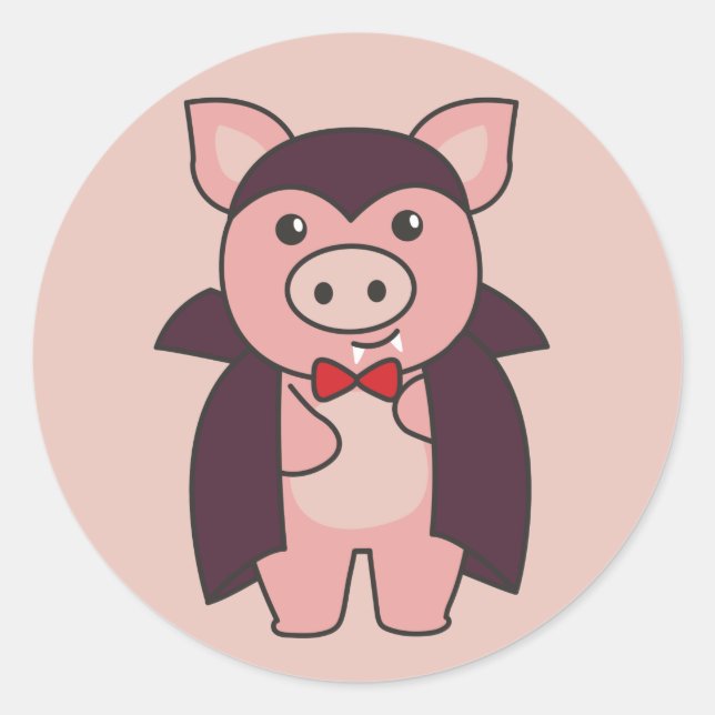 Pig Halloween Niedlich Devil Vampire Kostüm Classi Runder Aufkleber (Vorderseite)