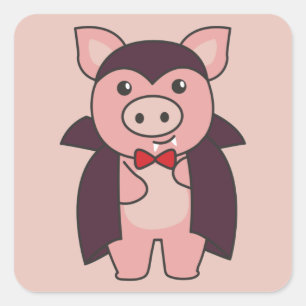 Pig Halloween Niedlich Devil Vampire Kostume Squar Quadratischer Aufkleber