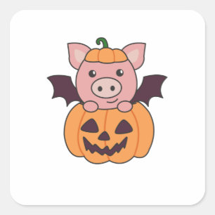 Pig Halloween Pumpkin Bat Kostüm Quadratischer Aufkleber