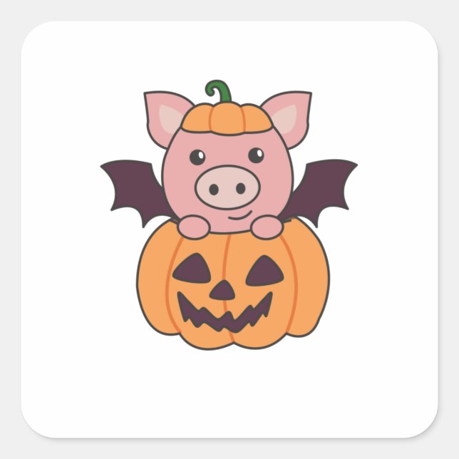 Pig Halloween Pumpkin Bat Kostüm Quadratischer Aufkleber (Vorderseite)