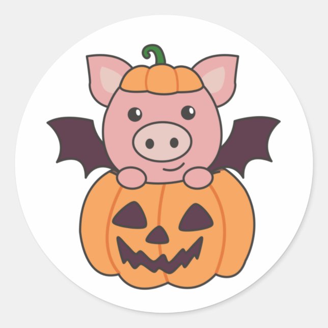 Pig Halloween Pumpkin Bat Kostüm Runder Aufkleber (Vorderseite)