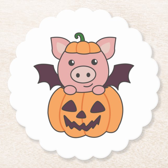 Pig Halloween Pumpkin Bat Kostüm Untersetzer (Vorderseite)