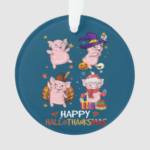 Pig Happy Hallothanksmas Halloween Erntedank Xm Ornament