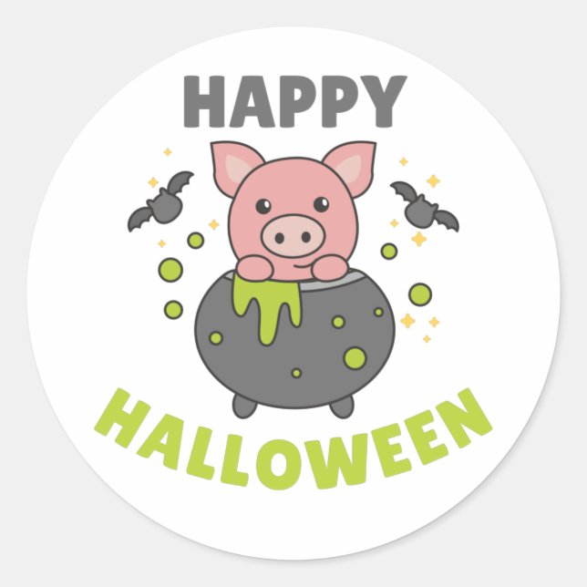Pig Happy Halloween Cauldron Bat Classic Round Sti Runder Aufkleber (Vorderseite)