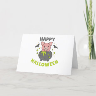 Pig Happy Halloween Cauldron Bat Feiertagskarte