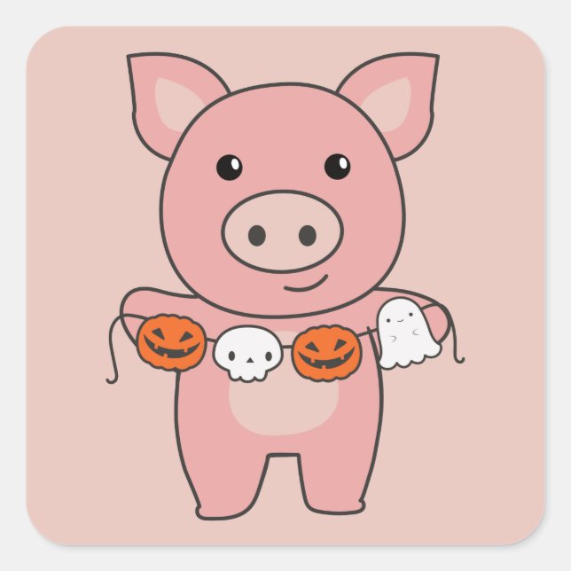 Pig Happy Halloween Pumpkin Bat Kostüm Square Sti Quadratischer Aufkleber (Vorderseite)