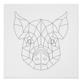 Pig Head Geometrie Schwarz & Weiß Moderne Kunst Pr Poster