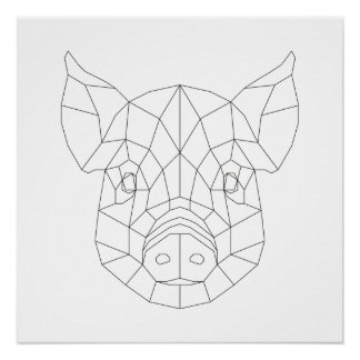 Pig Head Geometrie Schwarz & Weiß Moderne Kunst Pr Poster