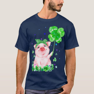 Pig Holding Kleeblatt Stars Niedlich St Patricks D T-Shirt
