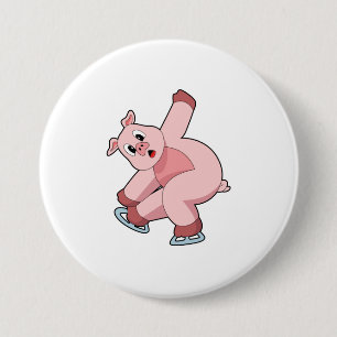 Pig Ice Skaten Ice Skate Button