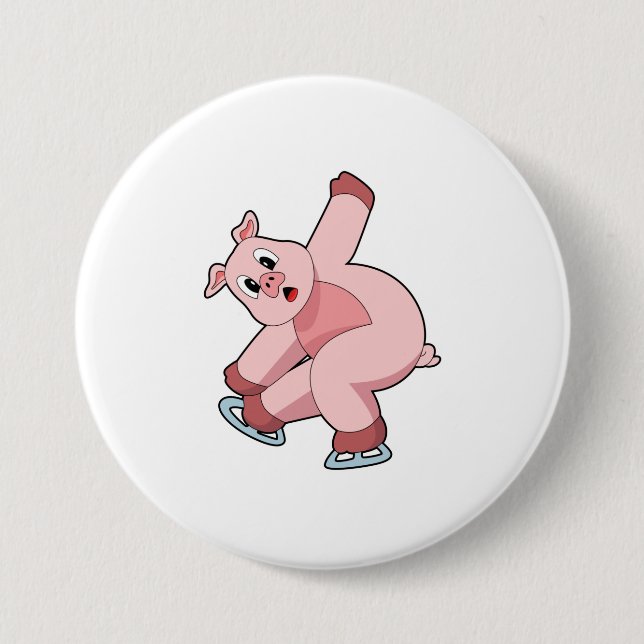 Pig Ice Skaten Ice Skate Button (Vorderseite)