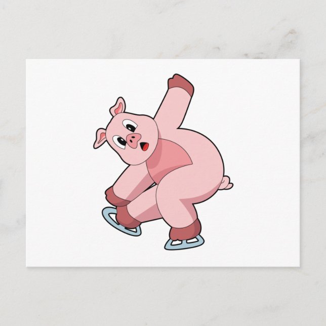 Pig Ice Skaten Ice Skate Postkarte (Vorderseite)