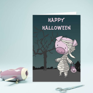 Pig in mummy costume cute funny Halloween Card Karte