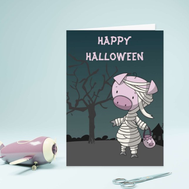 Pig in mummy costume cute funny Halloween Card Karte (Von Creator hochgeladen)