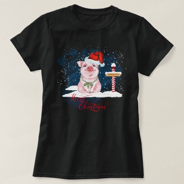 Pig Liebt Weihnachten Nordpol T-Shirt (Design vorne)