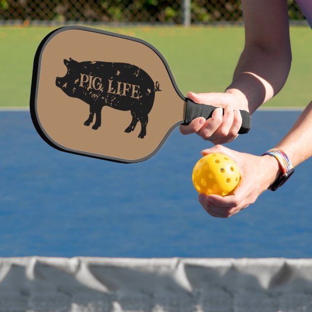 Pig Life lustige tierische Silhouette Pickleball Schläger (InSitu)
