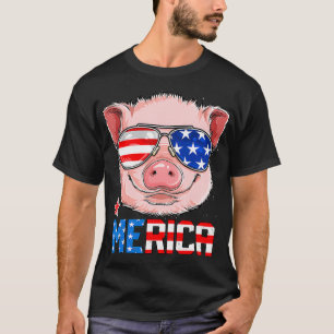 Pig Merica 4. Juli Mädchen Kinder Amerikanische Fl T-Shirt