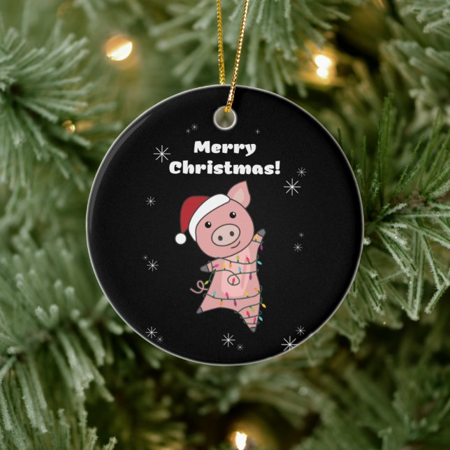 Pig Merry Christmas Animals Pigs Adult Cloth Face Keramik Ornament (Baum)
