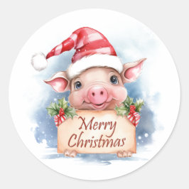 Pig Merry Christmas Runder Aufkleber