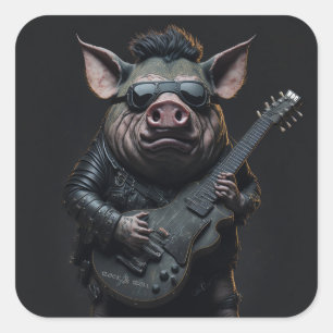 Pig Metal Gitarre I Ham Rock & Roll Musiker Cool Quadratischer Aufkleber