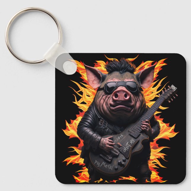 Pig Metal Gitarre ich Ham Rock und Roll Musiker he Schlüsselanhänger (Vorderseite)