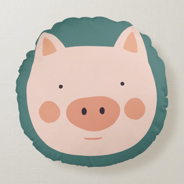 Pig Niedlich Green Kinderzimmer Baby Room Rundes Kissen (Vorderseite)