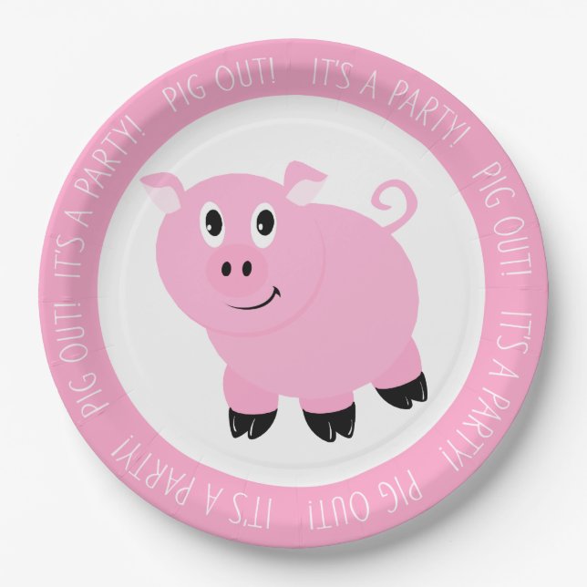 Pig Out Es ist eine Party Niedlich Pink Pig Geburt Pappteller (Vorderseite)