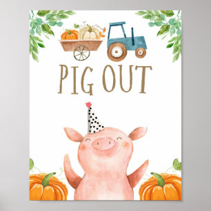 Pig out Farm Animals Pumpkin Fall Boy Geburtstag Poster