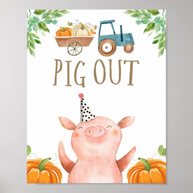 Pig out Farm Animals Pumpkin Fall Boy Geburtstag Poster (Vorne)