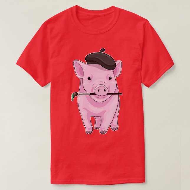 Pig Painter Pinsel T-Shirt (Design vorne)