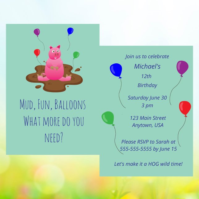 Pig Party Invitation – Mud Fun & Balloons Einladung (Von Creator hochgeladen)