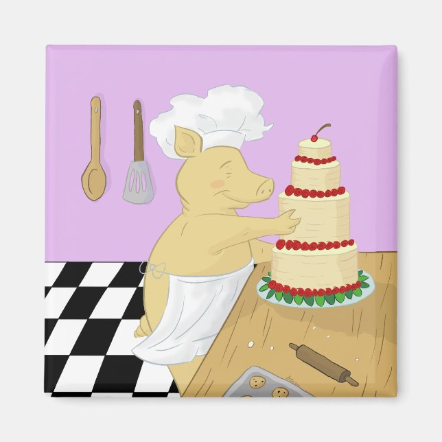 Pig Pastry Koch Kühlschrank Magnet (Vorne)