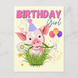 Pig Piggy Birthday Pink Girl Animals Lovers  Postkarte