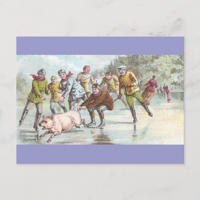 Pig Puls Eis Skater über Teich Postkarte (Vorderseite)