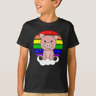 Pig Rainbow Glitzer Kawaii Piglet farbenfroh T-Shirt