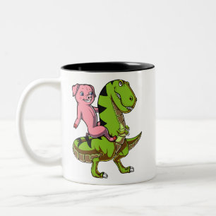 Pig Riding T-Rex Dinosaur Funny Farm Animal Zweifarbige Tasse