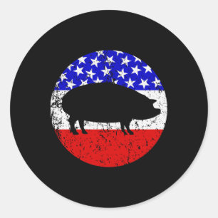 Pig Roast Retro Style Grillen Cookie American Flag Runder Aufkleber