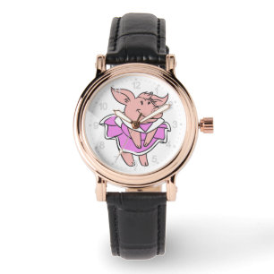 Pig rosa Kleid   Hintergrundfarbe auswählen Armbanduhr