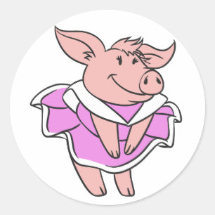 Pig rosa Kleid Hintergrundfarbe auswählen Runder Aufkleber