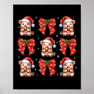 Pig Santa Christmas Coquette Bow Farm Tier Schwein Poster