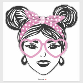 Pig Schwanz Messy Buns mit Herzbrille Aufkleber