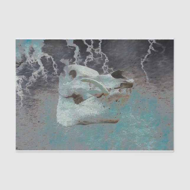 Pig Skull Aquamarin Grau Vintage Textur Decoupage Seidenpapier (Vorderseite)