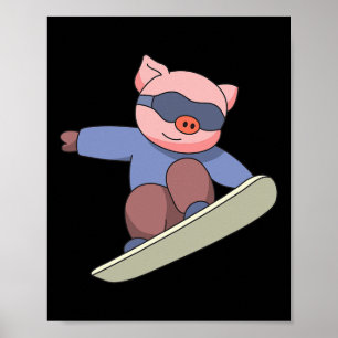 Pig Snowboarden Ski Winter Poster