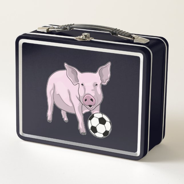 Pig Soccer Player Soccer Metall Brotdose (Vorderseite)