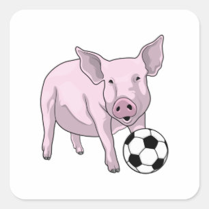 Pig Soccer Player Soccer Quadratischer Aufkleber